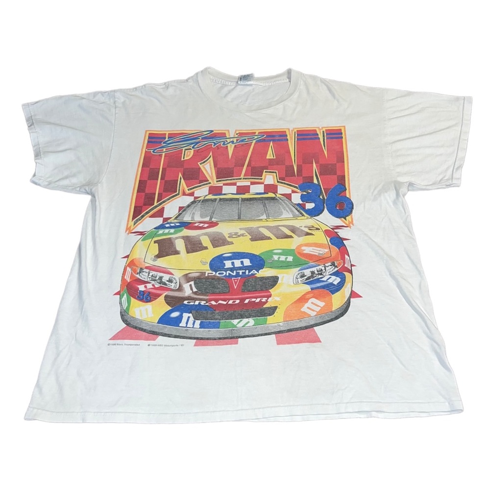 VTG 1999 Nascar Ernie Irvan M&M’s Racing Team White Shirt All Over Print AOP